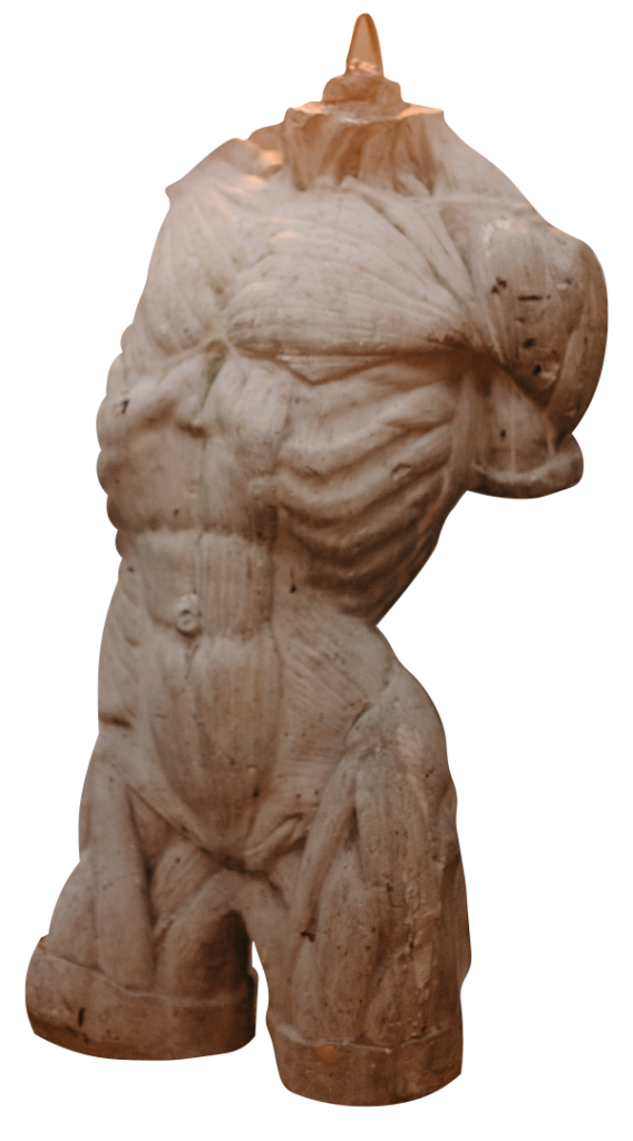 Buste d'homme en pierre, sans tête, sans bras, sans jambes