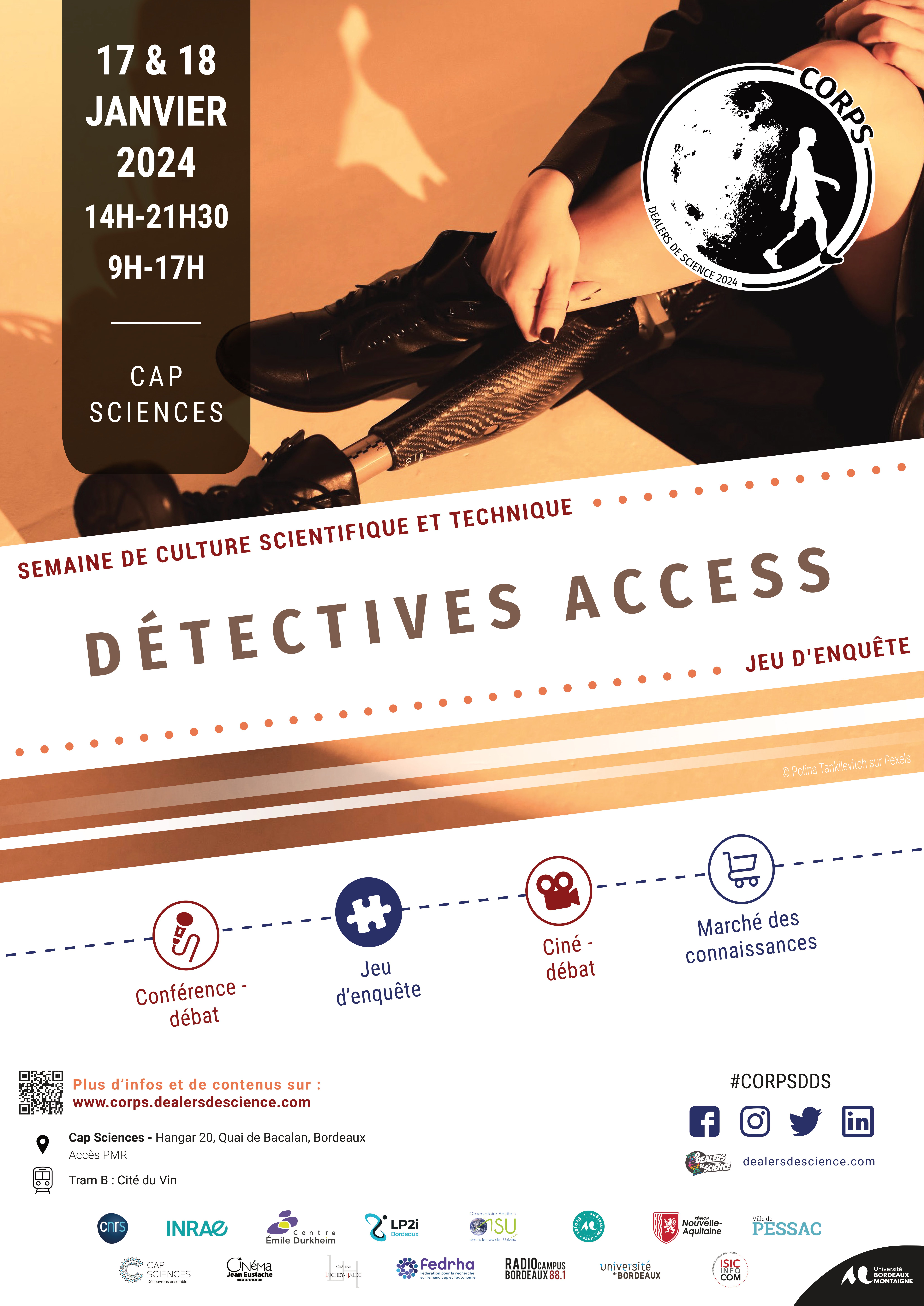 Affiche du jeu d'enquête intitulé "Détectives Access" organisé les mercredi 17 et jeudi 18 janvier 2024 à Cap Sciences à Bordeaux dans la cadre de la Semaine de Culture Scientifique 2024.