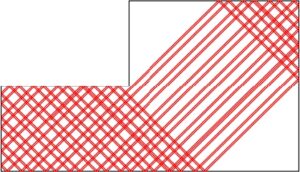 schéma d'une trajectoire d'une bille dans un billard en forme de L. La trajectoire n'est ni périodique (la bille ne revient jamais à son point de départ), ni uniformément distribuée dans la table (la bille ne visite pas certaines régions de la table, et elle passe plus de temps dans certaines régions que dans d'autres).